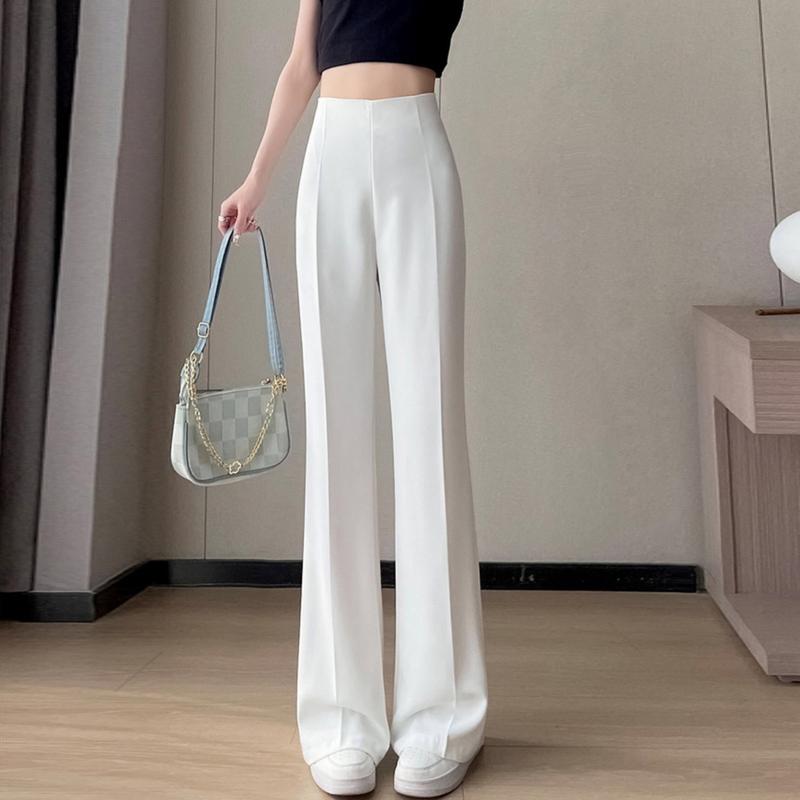 Fashion Women Thin Ice Silk High Waist Wide Leg Pants Korean Casual Straight Suit Trousers Female 3
