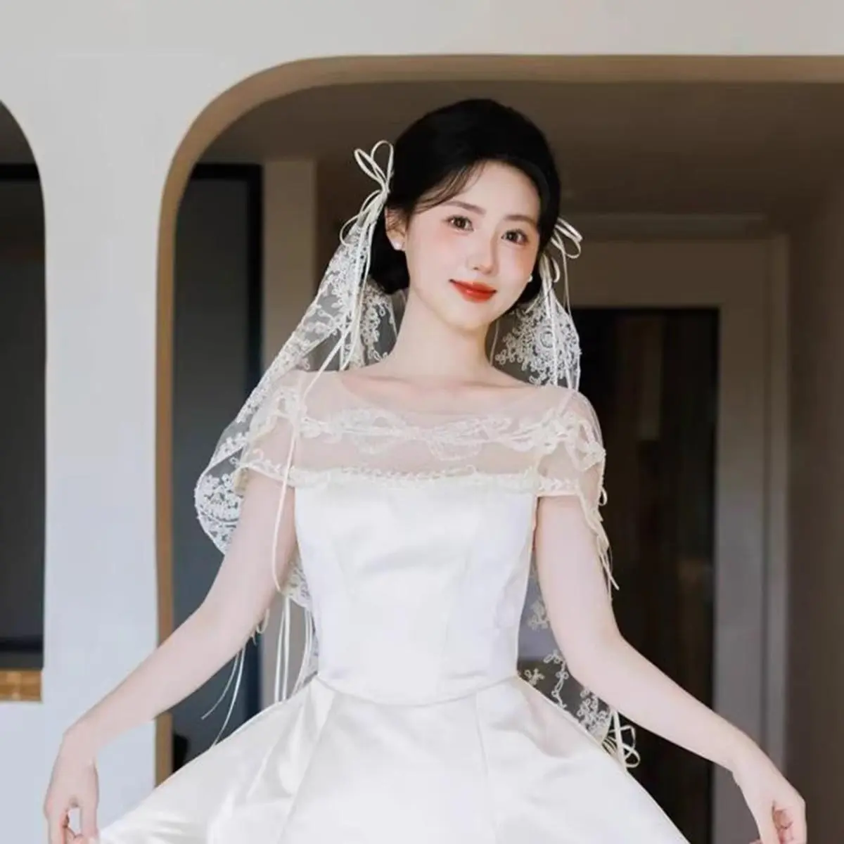 Lace Classic Embroidery Cover Bridal With Lace Ribbon 