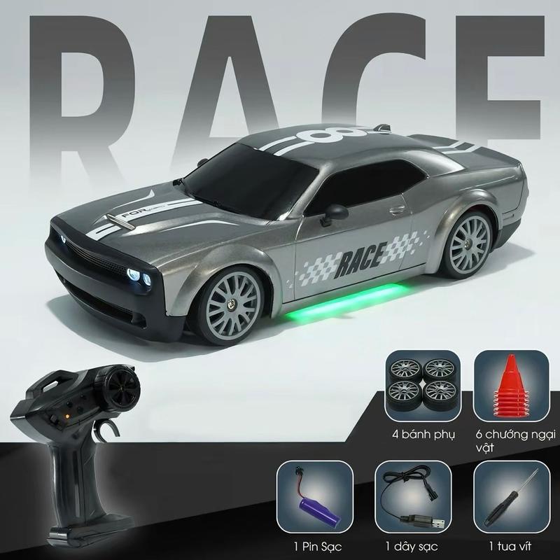 Xe đua drift racing tốc độ cao 20km/h , điều khiển từ xa , chạy 2 cầu , đèn led gầm , tặng 4 bánh phụ , pin sạc Toy Đồ Chơi Ô Tô