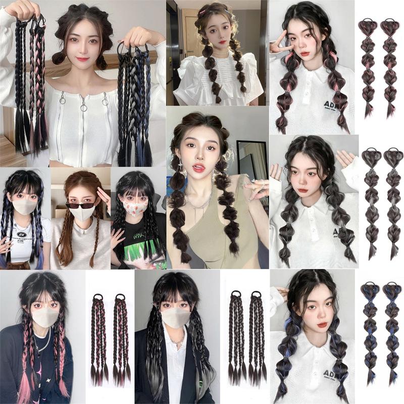 Bím Tóc Nhuộm Nhiều Màu Cho Bé Gái, Tóc Giả Đuôi Ngựa, Dây Buộc Tóc, Xương Cá, Dây Đeo Xoắn, Tóc Nối Cho Nữ, Phụ Kiện Làm Tóc