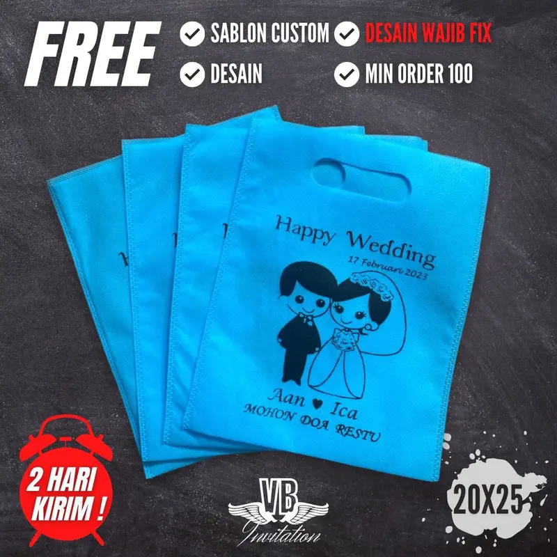 ( Isi 100 Biji ) Tas Spunbond Souvenir Acara Wedding Gratis Custom Nama | FOP 20.25 4