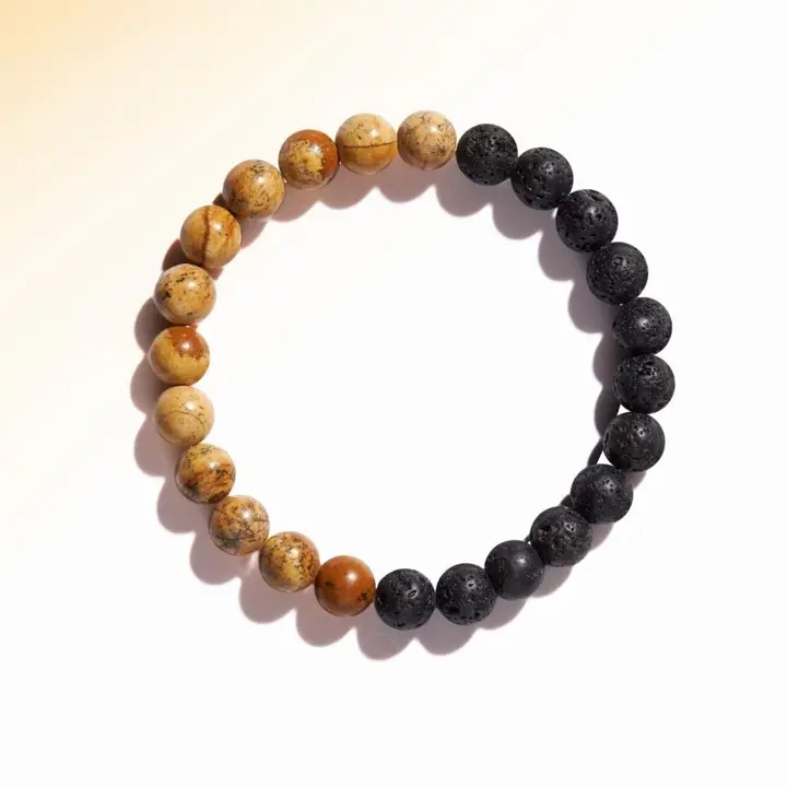 Ladifah Vòng tay Picture Jasper và đá núi lửa vòng tay nam sức mạnh thể chất và sức sống tràn đầy