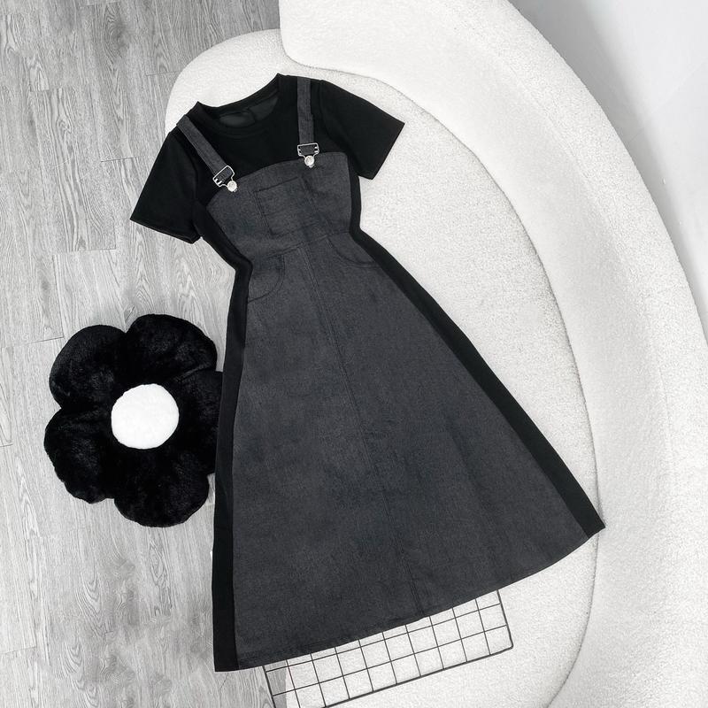 ĐẦM YẾM JEAN GIẤY BIGSIZE, vải thun ruby  hàn co giản thoải mái phối jean mềm mại chuẩn from ( 50-95kg) dành cho nữ chubby mã (g676-677) Women