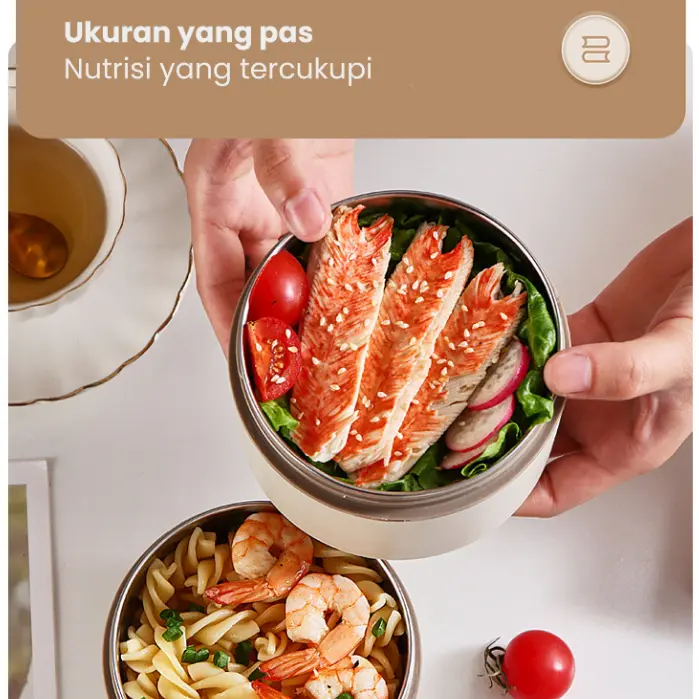 HALU Kotak Makan Bento Portabel Anti Tumpah Tahan Panas Stainless Lunch Box Rice Tempat makan Bulat Tempat Bekal Makan Container Sealed Food HMB106 6