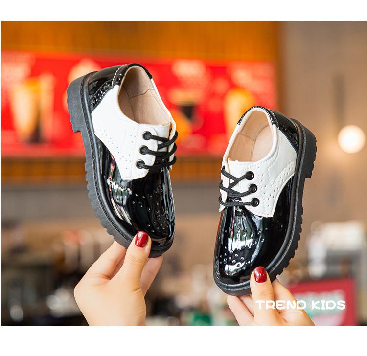Product Introduction of Spring and Autumn New Children's Black Leather Shoes Lace-up Fashion British Style Boys Performance Shoes Girls Performance Shoes Soft Bottom 20