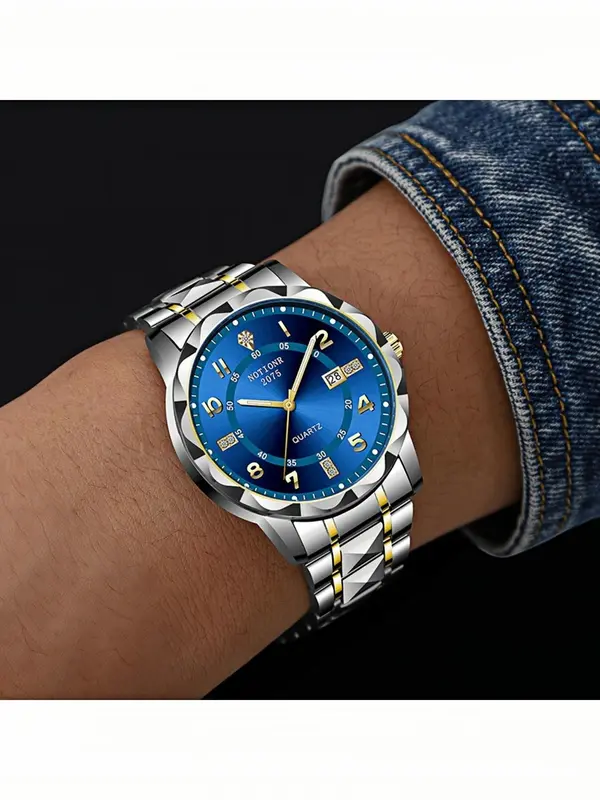 Men's Classic Fashion Round Dial Quartz Watch, Fashion Watch for Party, Daily Clothing Decor, Trendy All-match & Exquisite Watch for Birthday Gift with Box 4