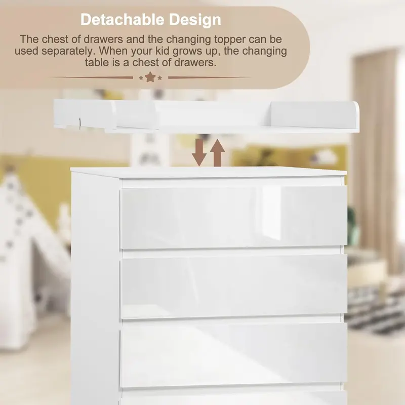 Baby Changing Unit with 4 Drawers, Changing Table Cabinet Baby Changing Station, Infant Diaper Table Changer, Chest of Drawers Dresser for Bedroom Nursery 2