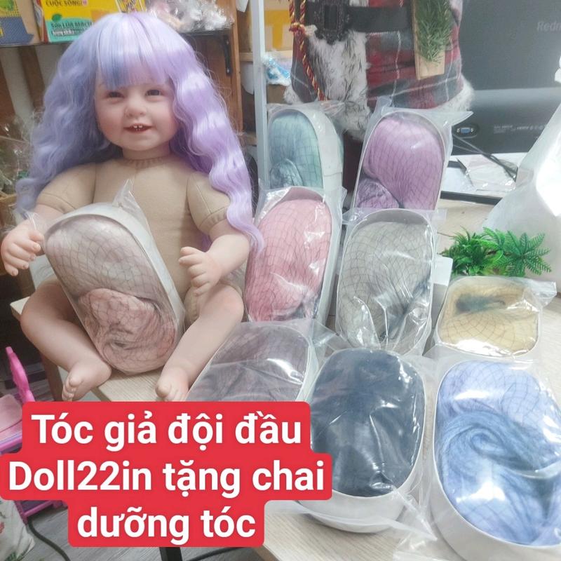 (Không kèm búp bê) 10 mẫu tóc giả tóc giá búp bê 22in, mẫu tóc giả búp bê dạng chun đội đầu màu đẹp Toy Đồ Chơi