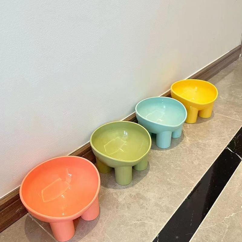 Bát Cho Mèo Cao Cho Thú Cưng, Màu Macaron, Bảo Vệ Cổ Nghiêng, Làm Bằng Nhựa, Chậu Cho Mèo Cao, Chống Chống Đầu 6