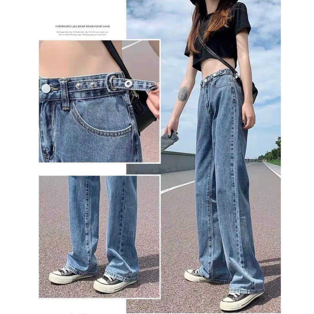 Korean❣️ Korean style straight jeans on the side. the button is pretty hit. many teenagers have two colors/girls jeans/2099.