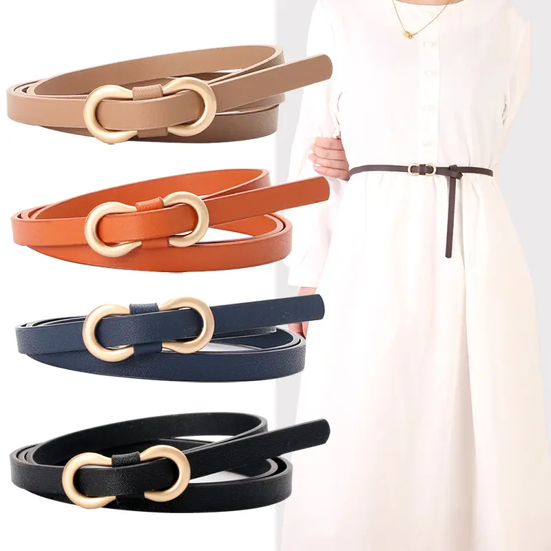 Women's Belt New Simple 8-Word Buckle All-Matching Shirt Dress Narrow Belt Non-Hole Pu Decorative Thin Belt