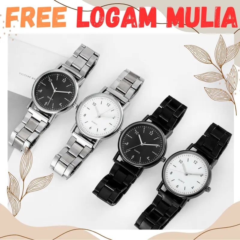 FREE LM Jam Tangan Pria Wanita Analog Casual Fashion Bulat Strap Rantai Stainless Steel RM132 Watches 0