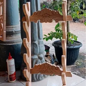 Jagrak pusaka golok gantung ukir  varian kayu jati/ mahoni,jagrak gantung isi 5 - jati, mentahan GR4