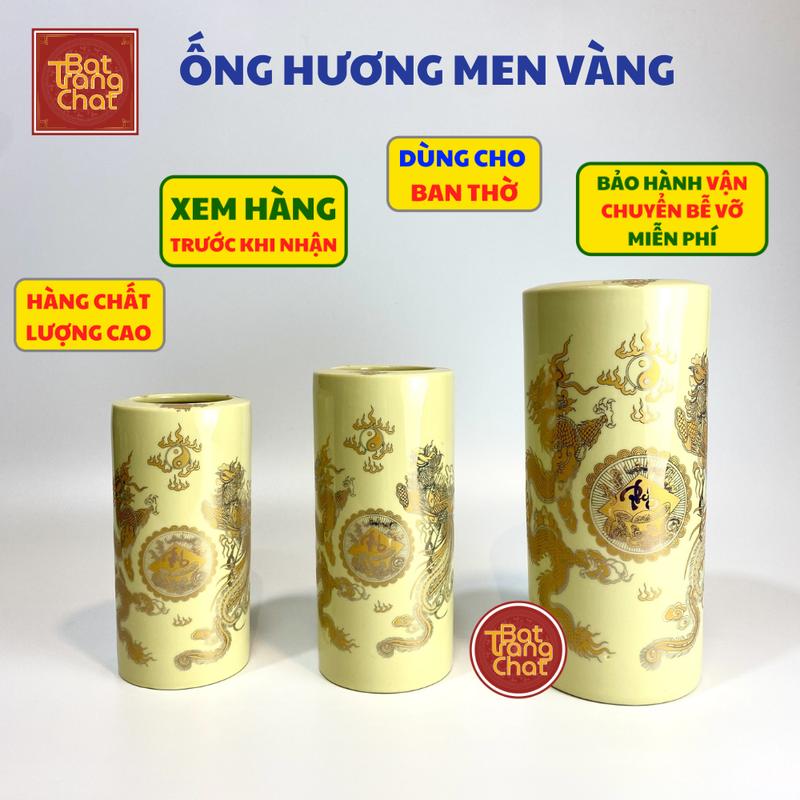 Ống Hương, Ống Đựng Hương Men Vàng Kim Bát Tràng Cao Cấp 1