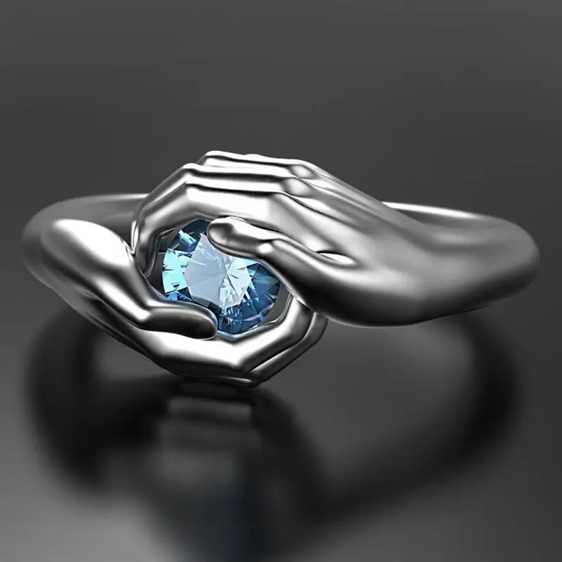 Silver Ring Women Aquamarine Wedding Size 5-11 Fashion Jewelry Round Cut