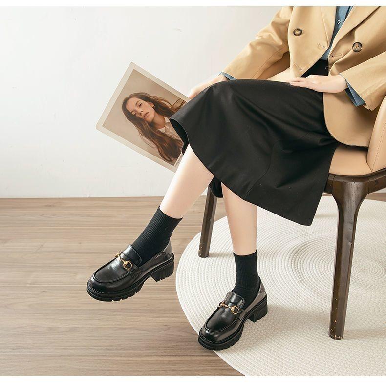 Product Introduction of Platform Loafers Women's 2024 New Shoes Slip-on Leather Shoe Heighten Soft Bottom Spring British Style Single-Layer Shoes Closed 39