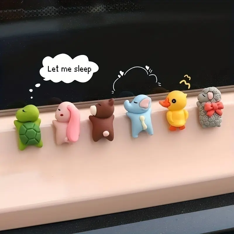 new 6pcs Mini Cute Anime Car Center Console Ornaments Sleeping Bunny Sheep Bear Duck Elephant Tortoise Car Rearview Mirror Decoration Interior Accessories