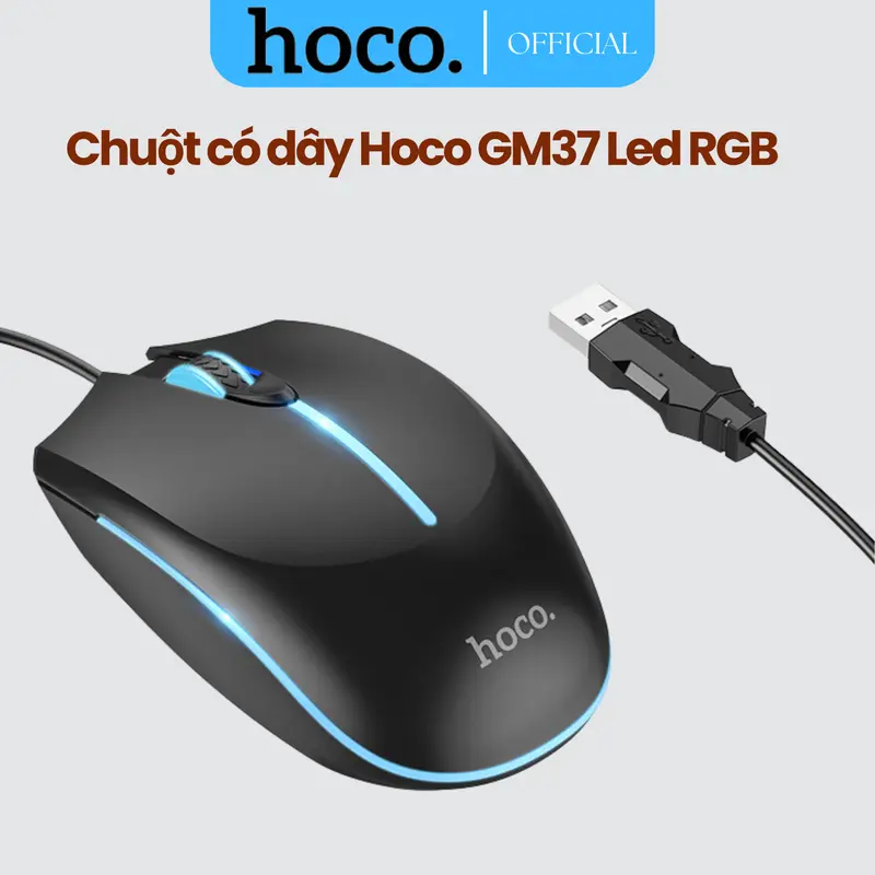 Chuột máy tính có dây Hoco GM37 Có Led RGB, chỉnh DPI 0