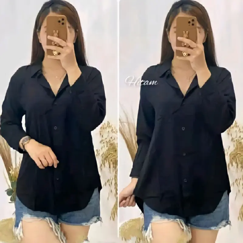 Kemeja polos crinkle wanita airflow/kemeja lengan panjang/kemeja polos wanita terbaru Atasan Airflow Panjang Baju Oversize Linen Dewasa Casual 8