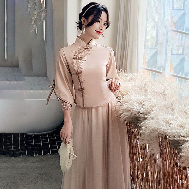 Product Introduction of Váy Phù Dâu, Phong Cách Trung Quốc, Dài, Thời Trang Mới Mùa Thu Và Mùa Đông 2024, Phong Cách Cộng Hòa Trung Quốc, Nhóm Chị Em, Bộ Đồ Tang Xiuhe, Váy Dạ Hội Màu Hồng, Dành Cho Nữ Women Dress 5