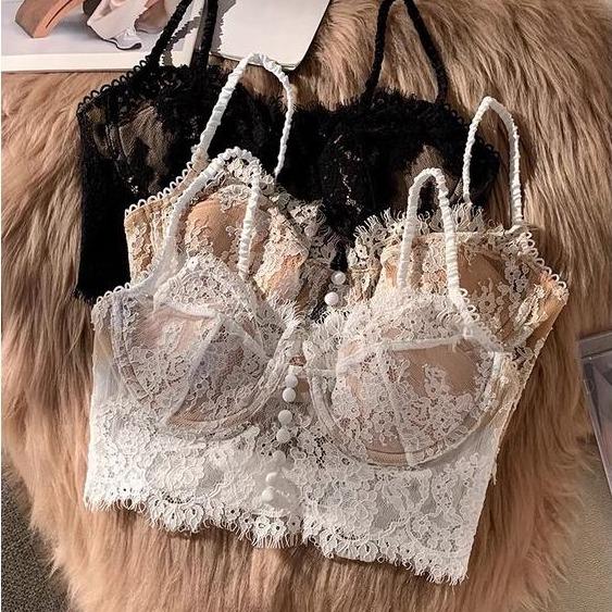 Áo Corset Áo Bra Ren Đính Khuy Có Gọng Nâng Vòng 1 Quyến Rũ Quý Phái -- 210912