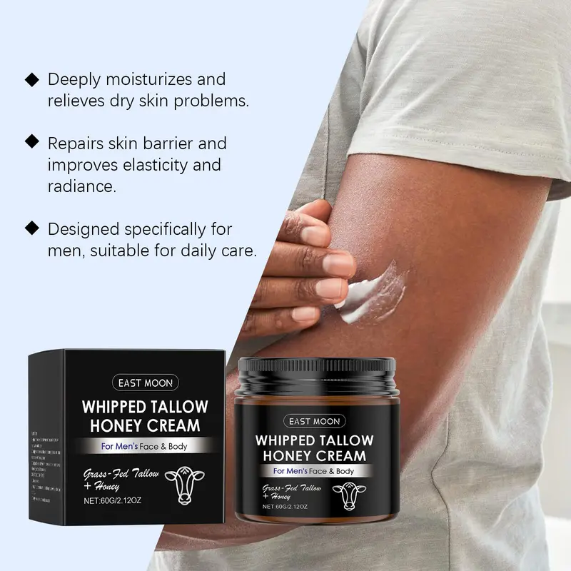 Whipped Tallow Honey Men's Skin Care Cream, 2 Counts/set Moisturizing & Nourishing Face Cream, Hydrating Face Lotion for Men, Daily Skincare Product for Men 6