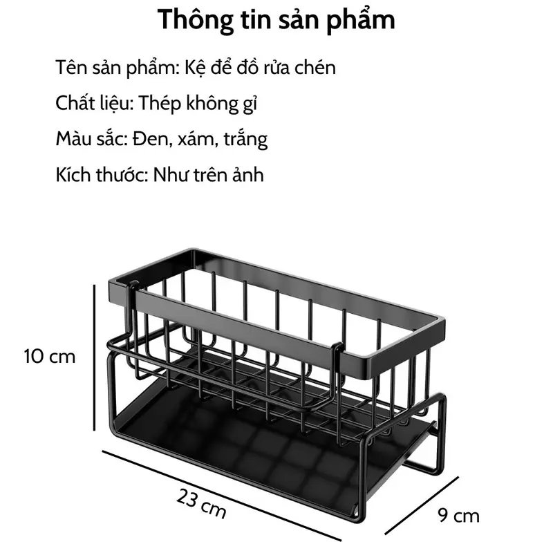 Giá để đồ rửa chén bát kèm thanh treo khăn chất liệu thép không gỉ có khay hứng nước Kitchen 1