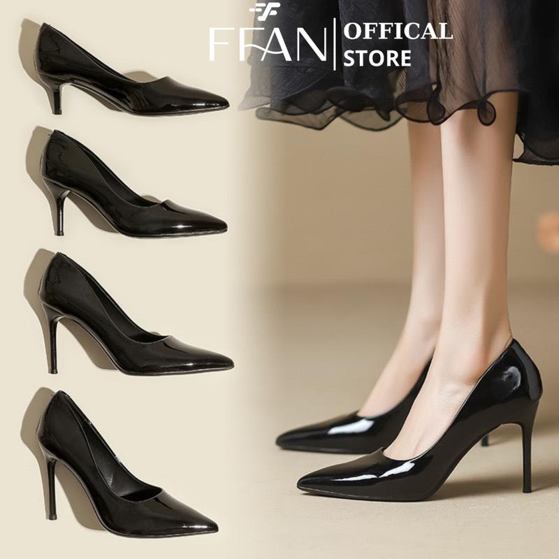 Giày cao gót nữ mũi nhọn gót nhọn da bóng mềm mại 055 FFAN STORE 3 5 7 9 11 phân bít mũi màu đen nude đỏ big size