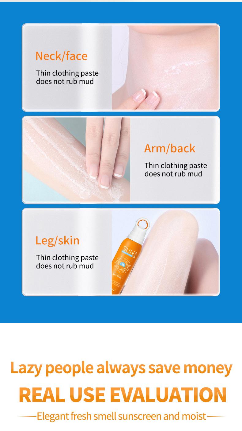 Product Introduction of Summer Waterproof Sunscreen Spray Brightening Refreshing Non-Greasy Sunscreen 50 Times Sunscreen Spray Skincare Facial Skin Repair 9