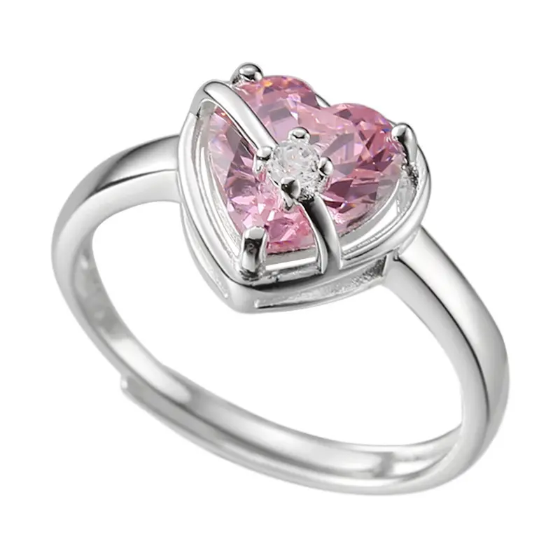 Pink Heart-shaped Ring, Niche Design, Light Luxury, Sweet and Elegant Style, Index Finger Opening Ring 2025