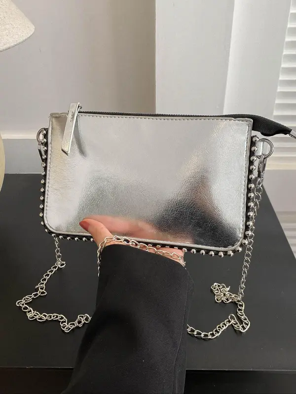 Women's Studded Decorated Crossbody Bag, Fashionable Solid Color Shoulder Bag for Daily Used, Casual Trendy Versatile High-quality Daily Commuting Bag, Ladies Purse 2