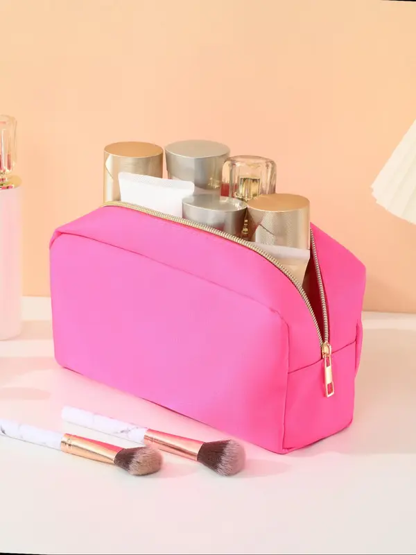 Simple Solid Color Makeup Bag, Portable Large Capacity Cosmetic Storage Bag, Zipper Makeup Organizer Pouch, Versatile Storage Bag for Travel, Gym 8