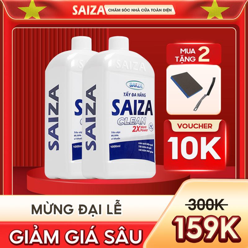 MUA 2 CHAI TẶNG 2 QUÀ - COMBO 2 Chai Tẩy Đa Năng SAIZA 1000ml Làm Sạch Hiệu Quả Tặng 1 Miếng Chà Nhám và 1 Cọ Chà Khe Hở