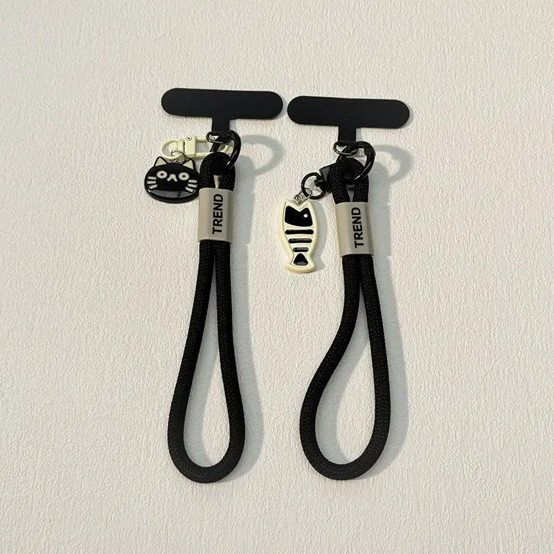 Trendy Keychain Phone Strap with Cat & Fish Pendant, Universal Mobile Case Lanyard, Woven Hand Strap for Phones & Cameras