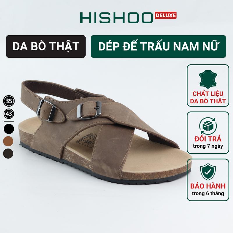 Dép sandal đế trấu birken nam nữ unisex quai bản to da bò size 35 - 43 chính hãng Hishoo  quai hậu M101