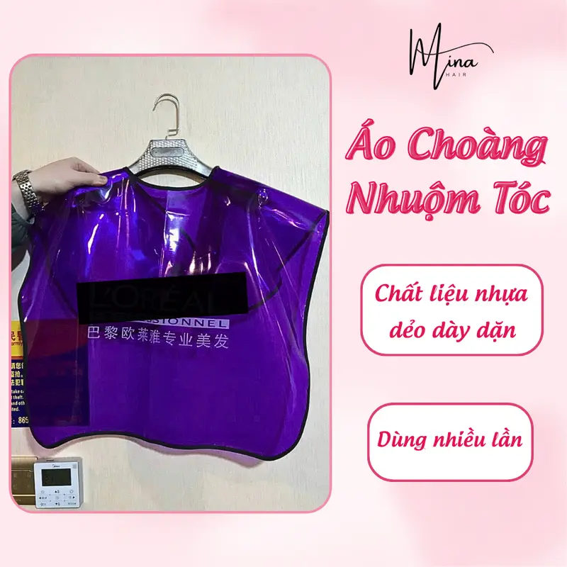 Áo choàng nhuộm tóc, áo choàng nilon nhuộm tóc tại nhà, tấm bạt nhuộm tóc - Áo choàng nhựa dẻo, bạt nhuộm tóc da, miếng lót nhuộm tóc chống thấm nước cao cấp dùng trong các salon giúp bảo vệ quần áo khi nhuộm tóc - Minahair 3