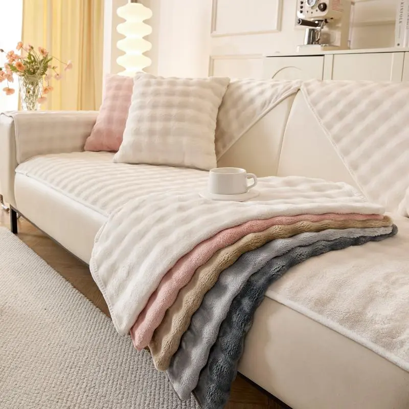 Solid Color Thick Plush Sofa Cushion, Simple and Modern Style Sofa Cover, Anti-slip Sofa Pad for Home Living Room, Bedroom, Hotel