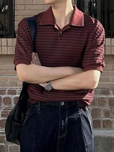 Men's Striped Print Polo Shirt, Regular Fit Casual Short Sleeve Collared Top for Summer, Fashion Men's Clothes for Daily Wear