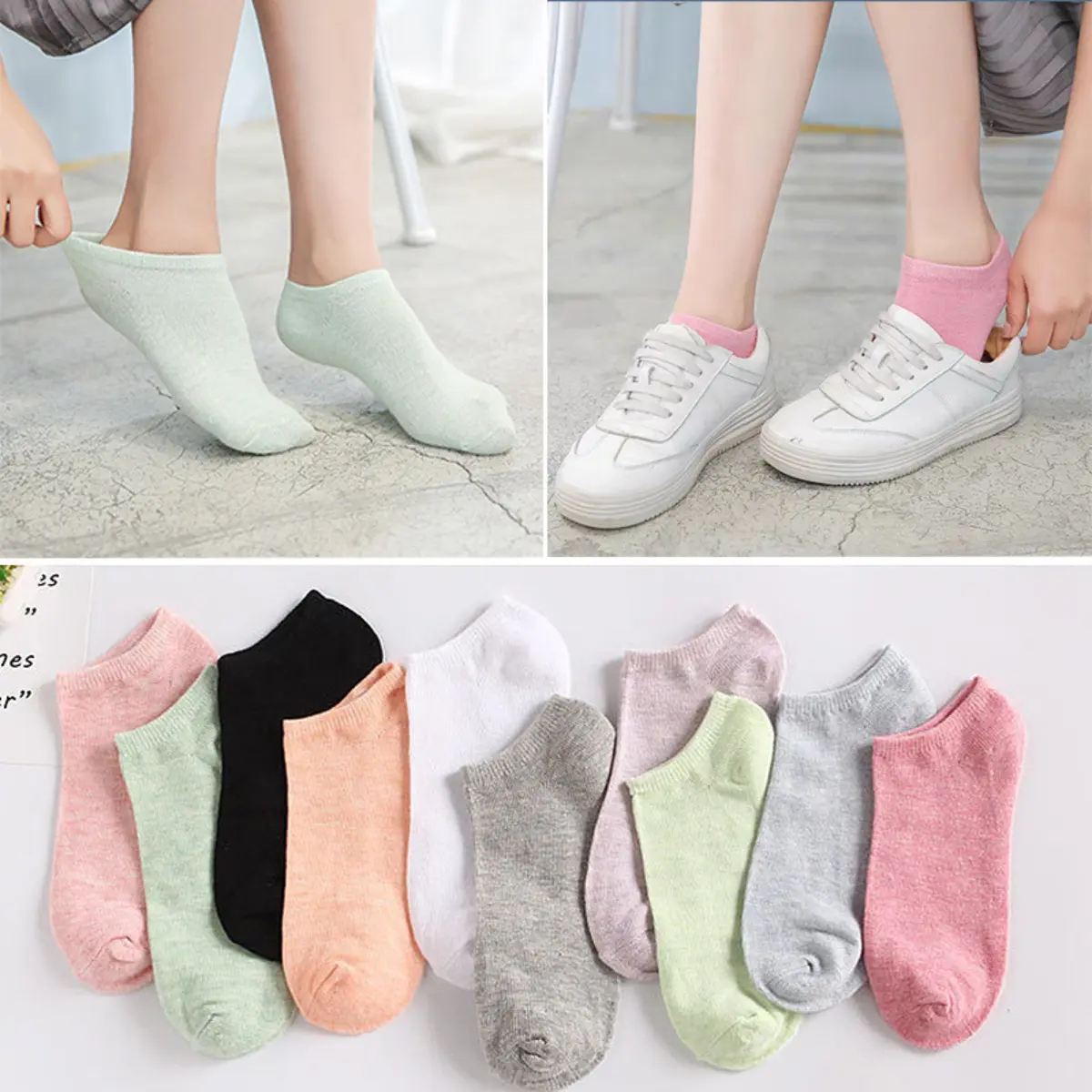 D060 Kaos Kaki Polos Wanita Kaoskaki Spandek Pendek Short Socks Panjang Ankle Semata Motif Garis Polos