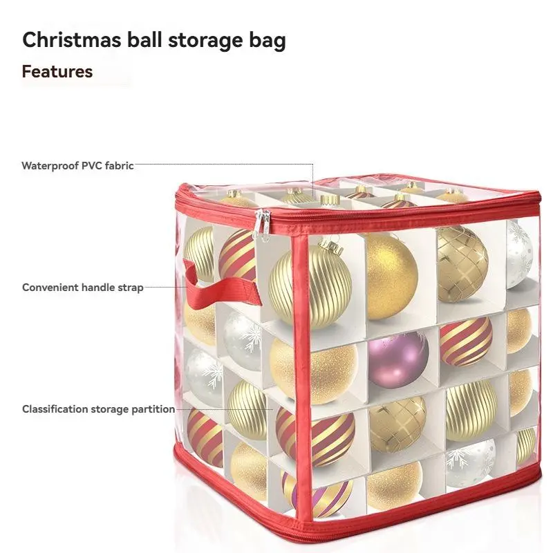 64 Grid Storage Box for Christmas Ball, 1 Count Transparent Foldable Storage Box with Handle, Christmas Ball Storage Organizer, Christmas Essentials 3