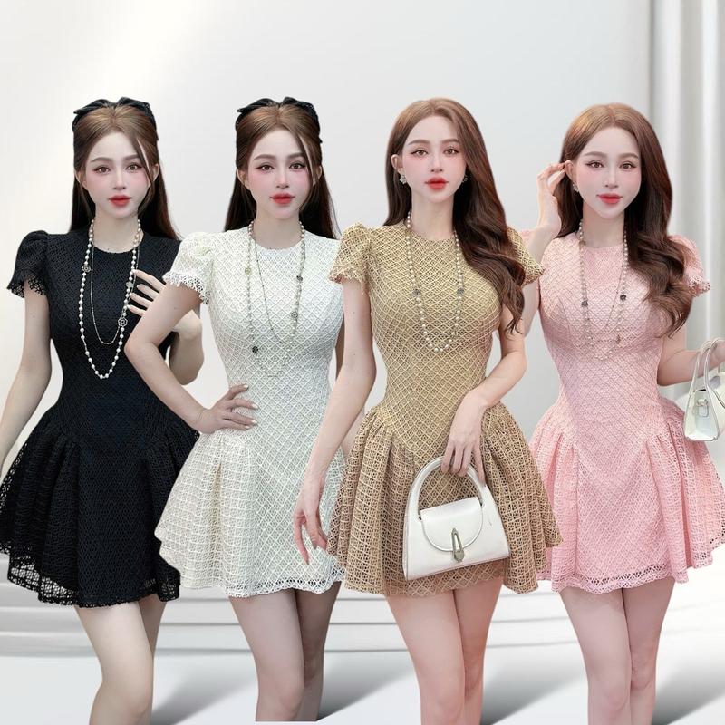 Đầm thiết kế CRAZYTEEN S5451 dành cho nữ kiểu tay ngắn dáng chữ a xòe nhẹ đơn giản để đi chơi ( Đầm tay ngắn/ Quần bảo hộ ) váy hela