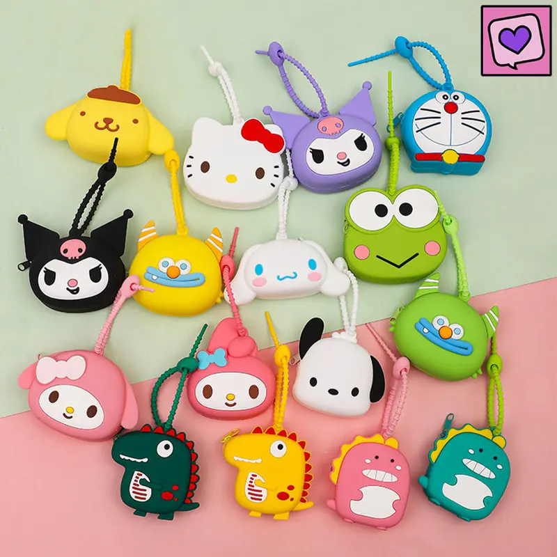 Silicone Sanrio Keychain Silicone Cartoon Wallet Kuromi Melody Children Wallet Phone Charm Accessory