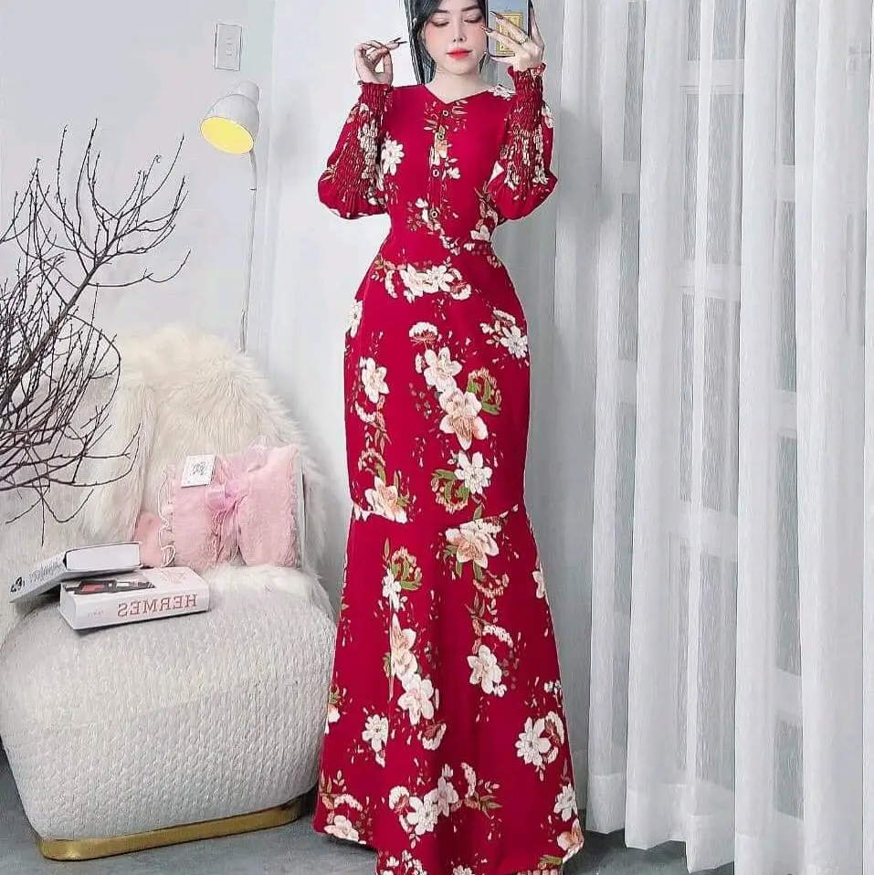 Ready Stock Mermaid Floral Dress Button Silk - TikTok Shop Malaysia