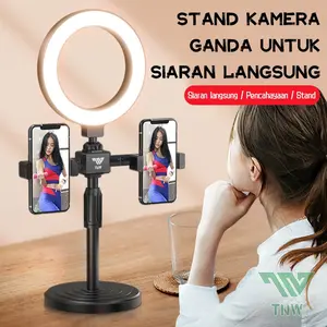 Ring light 16cm+Tripod +2 Holder HP Ring light Tripod Mini Stand HP Live stream Selfie Make Up Vlog Lampu