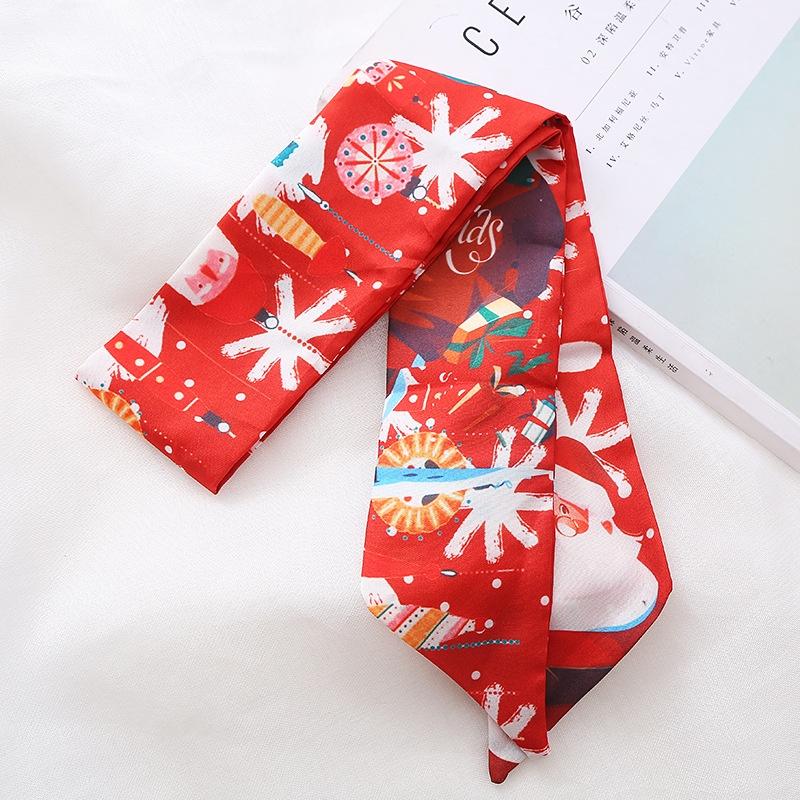 Product Introduction of JASMIN NOIR Silk Red Christmas New Year Print Strip Scarf Women's Hairband Tie Bag Accessories Ribbon Decoration for Bag Christmas  Gift 14