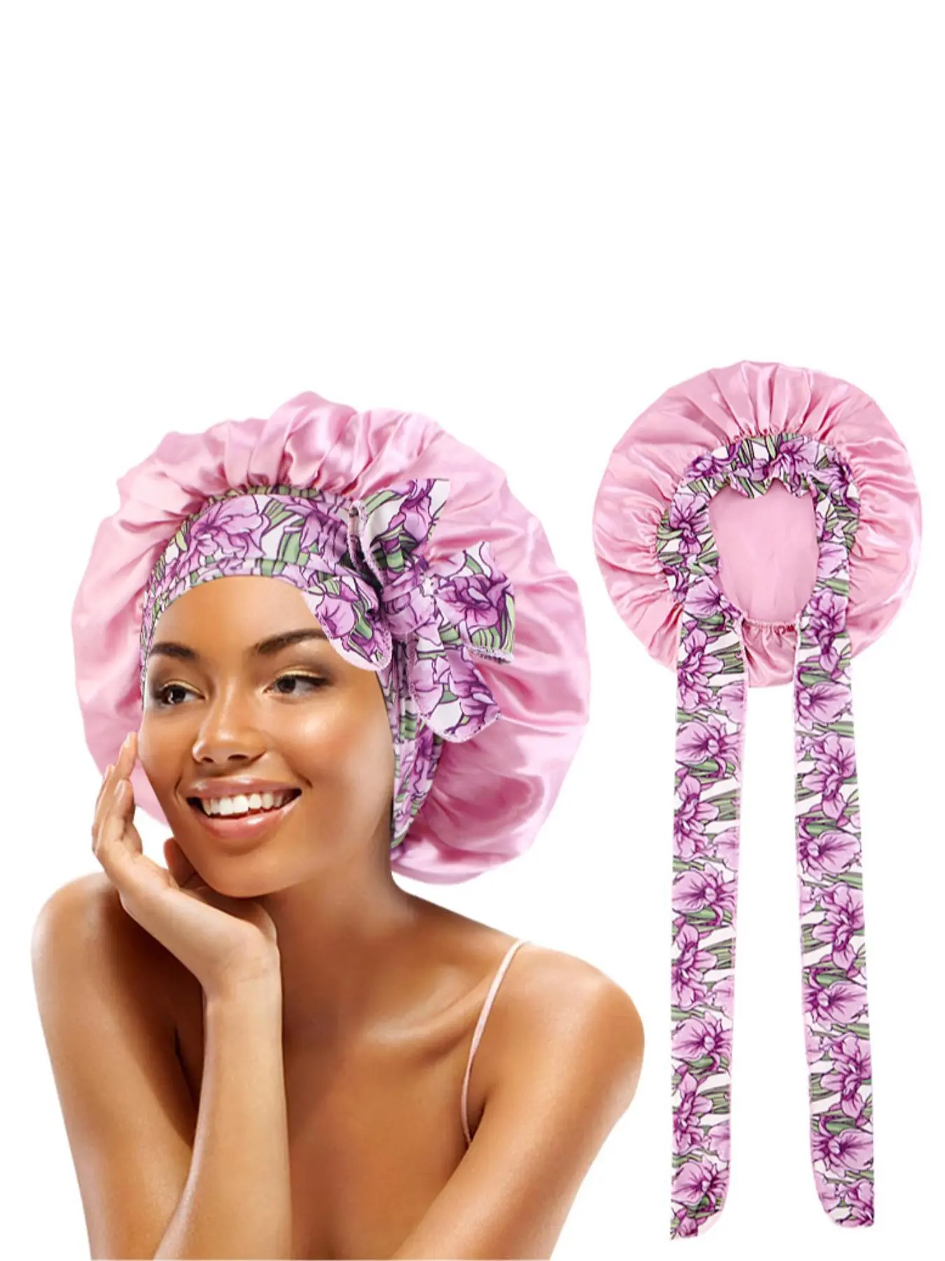 Floral Print Ruched Design Sleeping Cap, Elegant Sleeping Bonnet, Hair Bonnet for Women & Girls