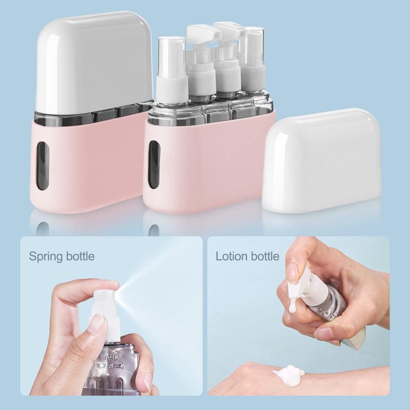 Travel Size Packaging Bottle, 2 Sets 8 Counts Refillable Spray Bottles with Organizer Storage Box, Bathroom Accessories, Portable Leak Proof Travel Containers Set for Toiletries Home Outdoor Office 4