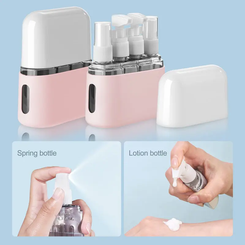 Travel Size Cosmetic Packaging Bottle, 2 Sets 8 Counts Refillable Spray Bottles with Organizer Storage Box, Bathroom Accessories, Portable Leak Proof Handy Travel Containers Set for Toiletries Home Outdoor Office 3