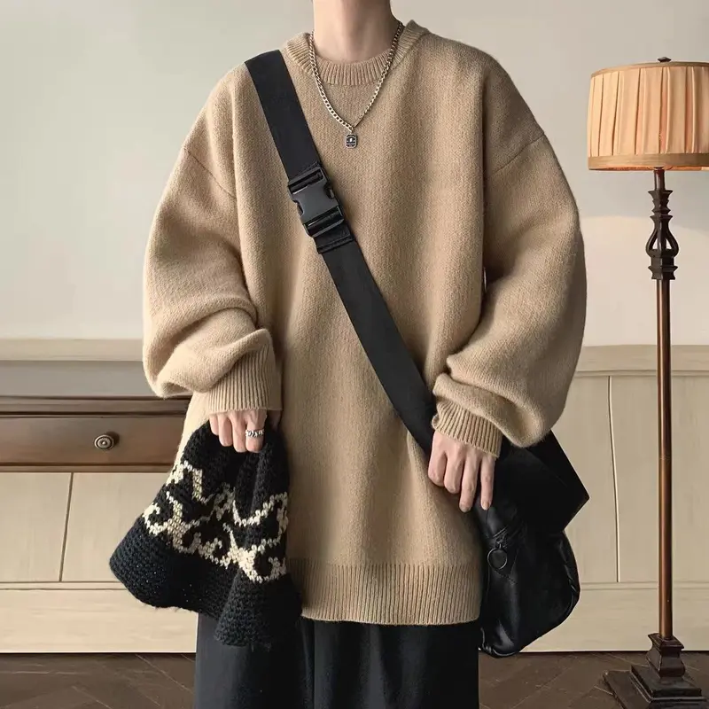 Áo Len, Màu Đỏ Rượu Vang, Dành Cho Nam Giới, Mùa Thu Và Mùa Đông, Dày Dặn, Cổ Tròn, Phong Cách Lười Biếng, Thiết Kế Rồng Cuộc Sống, Có Thể Mặc Bên Trong, Áo Khoác Len Cơ Sở Menswear 1