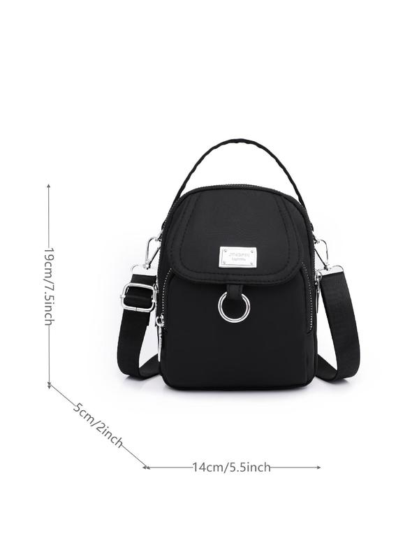 Women's Solid Color Metal Patched Design Zipper Crossbody Bag, Sling Purse, Fashionable Phone Wallet Bag for Daily Used 5